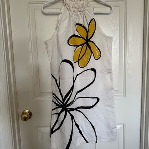 London Style White Dress with Yellow and Black Floral Design